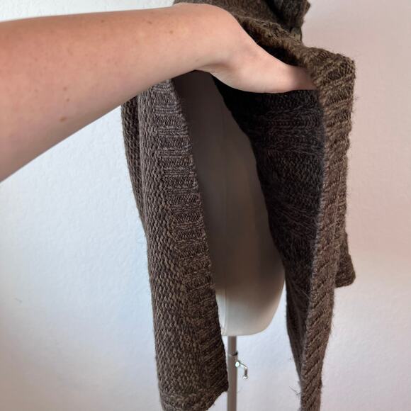 Vintage Y2K Decree Cable Knit Poncho Sweater size XL Button Up Brown - Picture 7 of 10